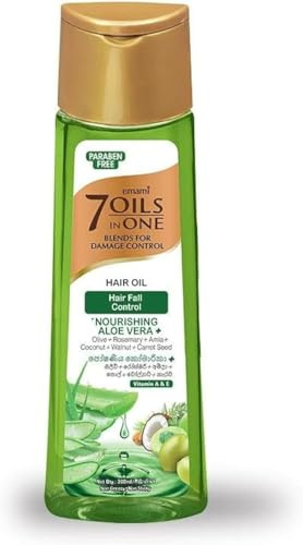 Emami 7 Oils in One Blends Aloe Vera hårolja Damage Control 200 ml - Mot håravfall, djupgående vård & hårbrott | Arganolja, kokosolja, mandelolja, Amla med Kajal-klistermärke