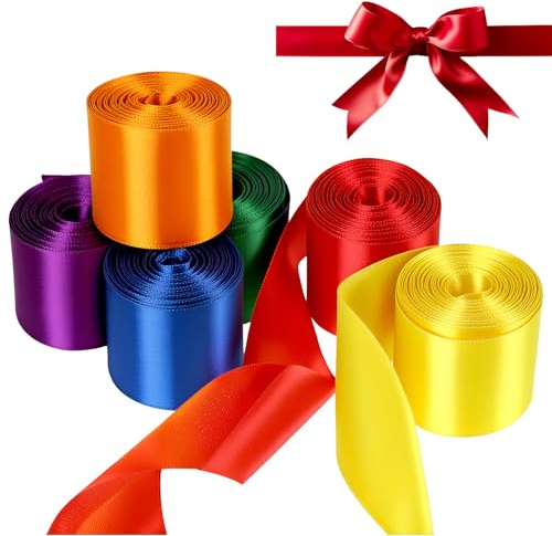 Cinta de Satén Ancha de Colores - Rollos de 10m x 5cm, 6 Colores Vivos para Bricolaje y Decoración