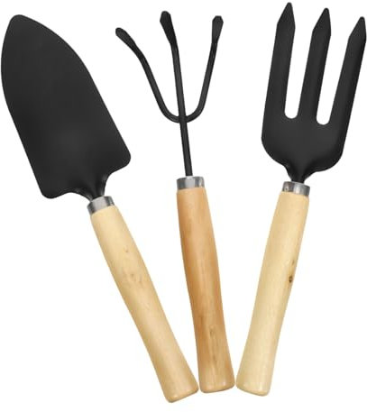 Set Di 3 Mini Attrezzi Da Giardino Per Bambini Con Manico in Legno Pala Rastrello E Vanga Per Giardinaggio Ed Esterno Per Piantare Fiori Verdure E Piante Grasse