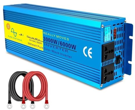 Onda Sinusoidale Convertitore Corrente Inverter A Onda Sinusoidale Pura 4000W/5000W/6000W Convertitore Tensione Da CC 12V/24V A CA 220V/230V Display LCD E LED Doppia Presa Universale(6000W 24V 60Hz)