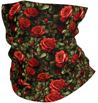 TZTTZT Halstuch für Damen und Herren – klassisches Kopftuch mit rotem Rosen-Druck, Sturmhaube, Gesichtsschal, Maske, Abdeckung, Bandana,