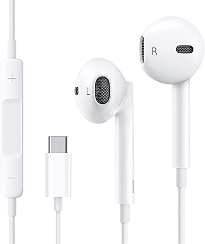 Écouteurs Filaires USB-C pour iPhone 17/16/15 Écouteurs Intra-Auriculaires Hi-FI Stéréo USB C avec Microphone et Contrôle du Volume pour iPhone 16/15, Samsung S24/S23, iPad et Air - Blancs