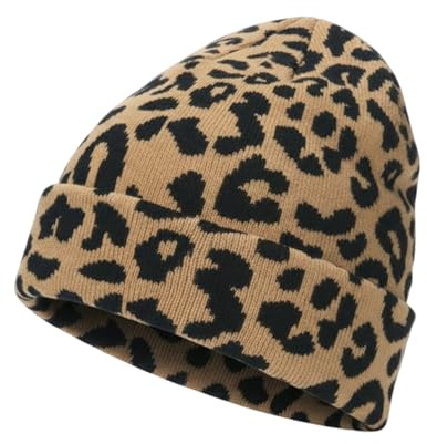 ASFWAGQ Stickad mössa leopard mössa kvinnor män vintermössor leopardmönster varm hatt kostym tillbehör