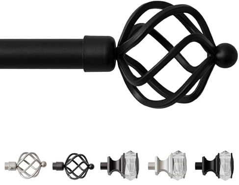 Sharpliving Extra Long Black Curtain Poles 168-305 cm with Brackets, Metal | 1 Set, Heavy Duty Extendable Curtain Rod with Decorative Finials for Eyelet Curtains, Door Way, Living Room, Bedroom