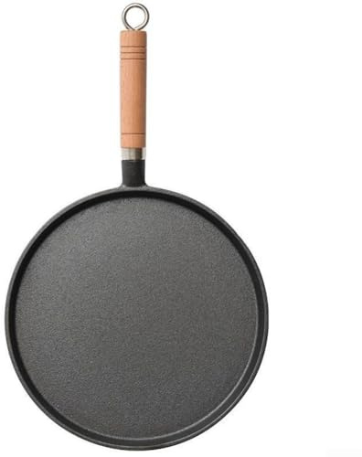 Sartén para panqueques de uso doméstico hecha de hierro fundido grueso con mango de madera, diseñada para una distribución eficaz del calor y un simple giro (23)