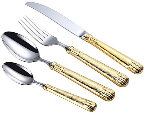 Besteck aus Edelstahl 4-teiliges, vergoldetes Edelstahl-Besteckset | Elegantes Besteck for 1 Person | Hochwertiges Silberbesteck
