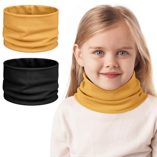 Kiiwah 2 stycken babyhalsvärmare, bomullssjalar barn varm hals barn vår höst vinter multifunktionell tubhalsduk unisex för pojkar och flickor 0–8 år, Svart, gul, one size