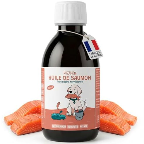 Olio di Salmone Norvegese Puro 200ml per Cani e Gatti | Pelo Lucido, Articolazioni & Cuore Sano | Omega-3 EPA & DHA | Con Pipetta Dosatrice | Museau & Co