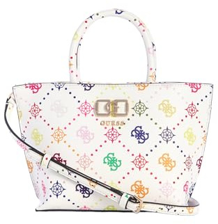 GUESS Handtasche Umhängetasche Emelie Logo Mini Tote Multi Logo weiß