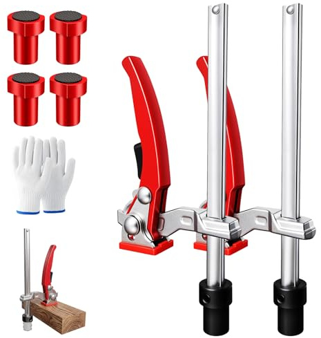 2 Stück Spannelement mit Hebelgriff, 20mm Schnellspann-Hebelzwingen mit 4 rutschfeste Niederhalter, Niederhalter Hebelzwinge für Werkbank Schnellspannzwinge, Tischzwinge für Multifunktionstische