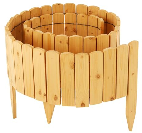 Relaxdays Flexibel blomsterbäddsgräns, 200 cm, 30 cm hög, ljusbrunt trä
