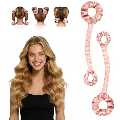 2-Pack Satin Heatless Hair Curler Rod For Natural Waves - Overnight Curling Tool With Scrunchie Loops, Soft No Heat Curlers For All Hair Types And Comfortable Sleep, Lightweight Flexible Styling