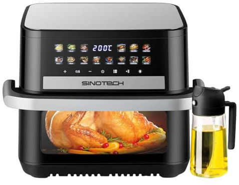 Sinotech Friggitrice Airfry Digital, Extra Large 10L, Oliera 2in1 in vetro da 470ml Inclusa, Tecnologia Rapid Air, Cottura uniforme e croccante, 14 programmi, Timer 60min,Range temperatura 80-200°C.