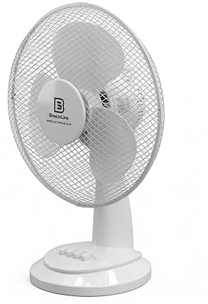 Breezeline Tischventilator 30 cm mit EnergySilence 3 Geschwindigkeitsmodi 90° Oszillation 40° Neigung hochwertiges Metallgehäuse kompakter Ventilator für Büro Küche und Schlafzimmer