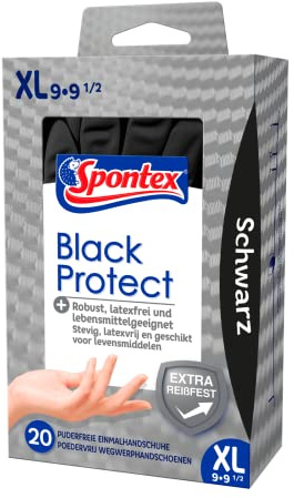 Spontex Black Protect, 20 Einmalhandschuhe aus Nitril, besonders reißfest und strapazierfähig, latexfrei und ungepudert, Größe XL