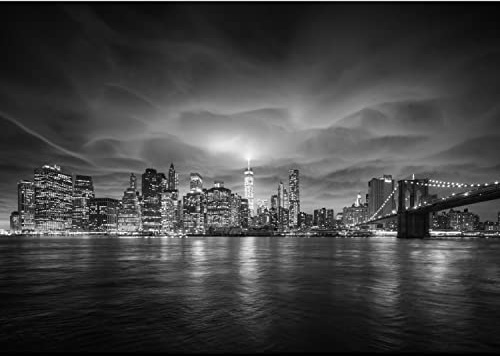 Runa Art Papel tapiz fotográfico 396 x 280 cm Nueva York Noche | Lana Decoración De Pared Sala Cuarto | Fabricación alemana | Negro y blanco 9210012c
