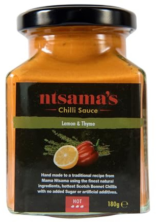 Ntsama Lemon and Thyme Chilli Sauce 180g - Handcrafted, Bold Flavor Hot Lemon Thyme Sauce- Sugar-Free, Gluten-Free – Eat it with chicken, meat, fish, rice, and vegetables