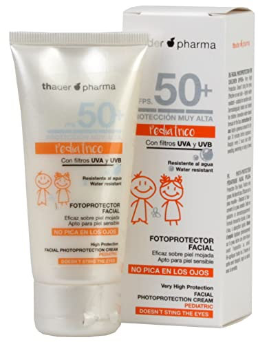 Thader Th Pharma Sun Fotoprotector Facial en crema FPS 50+ Pediátrico, No Pica En Los Ojos y resistente al agua, 50 ml