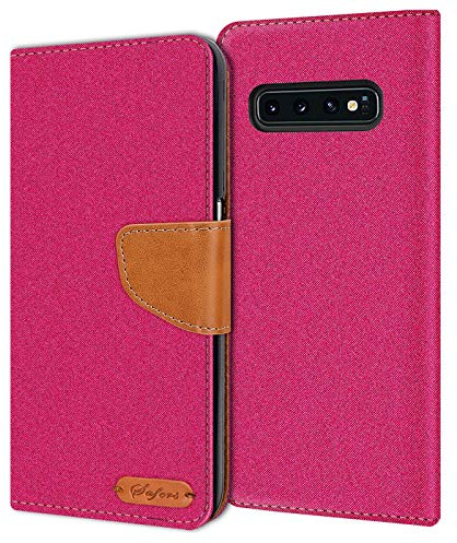Verco Coque pour Galaxy S10+, Étui Portefeuille Compatible avec Samsung Galaxy S10 Plus Case Textures de Fibre Housse de Protection, Rose