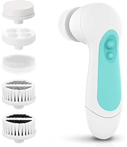 Waterproof Facial Cleansing Spin Brush Set with 5 Exfoliating Brush Heads - Electric Face Scrubber Cleanser Brush by CLSEVXY - Face Brush for Gentle Exfoliation and Deep Scrubbing