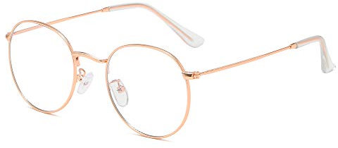 JoXiGo Blaulichtfilter Brille Ohne Stärke Anti-Müdigkeit UV-Schutz Computerbrille Retro Rund Metallgestell Brillenfassung mit Brillentasche