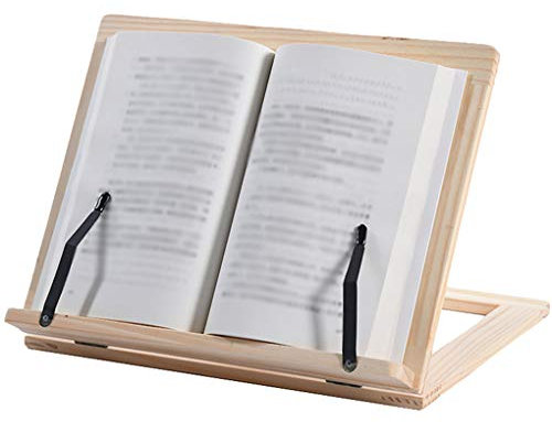 XiinxiGo Kochbuchhalter Hölzern Buchstütze für Küche und Büro Rezepthalter mit 4 Neigungsstufen als Buchstütze und Leseständer Kochbuchständer mit Seitenhalter,Beige,30.5 * 23.5 cm