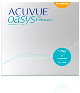 ACUVUE OASYS 1-Day for Astigmatism Kontaktlinsen – Tageslinsen mit angenehmem Tragegefühl – -4 dpt, Cyl -1.25, Ach 160 und BC 8,5 – Mit UV Schutz und Austrocknungsschutz – 90 Linsen