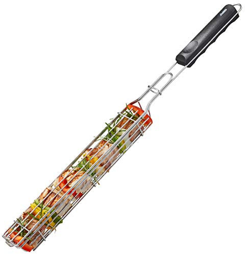 BBQ Grillkorb aus Edelstahl | Klappbarer Gemüse- und Schaschlikkorb mit sicherem Verschluss | Gleichmäßiges Garen, Kein Anbrennen, Spülmaschinengeeignet