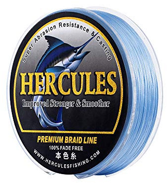 HERCULES Farbechte Geflochtene Angelschnur, 500m PE Geflochtene Schnüre, 8 Stränge Multifile Angelschnur, 30lb Test für Salzwasser und Süßwasser, Blau, 30lb, 500m
