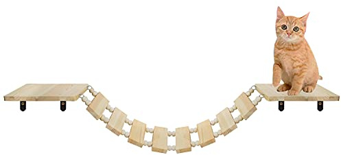 Komplett Set Katzen Kletterwand Kletterleiter Klettergerüst | Katzen Hängebrücke mit Wandpodesten auch Laufsteg Katzenbrücke Holz Wandliege Katzenliege Katzenmöbel Wandmontage