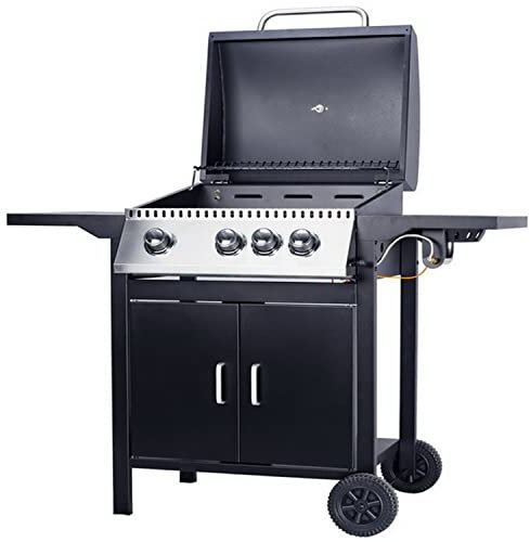Modern Outdoor Living BBQ Barbecue GAS, 4 Burner Grill with Wheels Portable, Modern Design, Durable Finish, Black