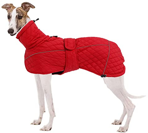babepet Greyhound Gesteppter Wintermantel, verstellbar, warme Hundejacke mit Reißverschluss, Geschirrloch, reflektierend, wasserdicht, Haustier, kaltes Wetter, Kleidung, Lurcher, Salukis-Rot-XL
