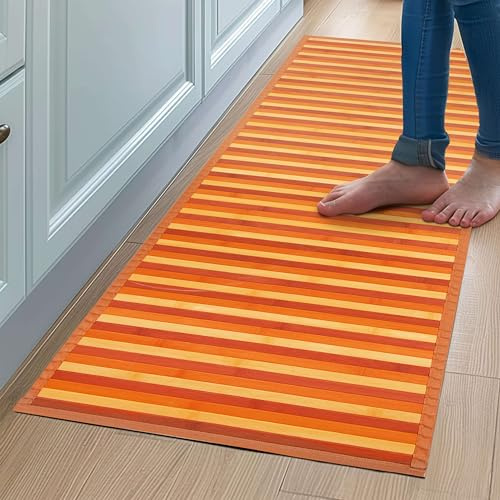 CosìCasa Bambusmatte Badematte Holz rutschfest | Nachhaltiger Bambusteppich, Küchenläufer, Duschvorleger | rutschfeste Badematte Bambus | Holzmatte für Bad & Küche (Ombre Orange, 50 x 100 cm)