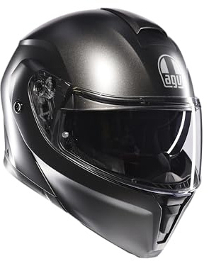 AGV Streetmodular ECE 22-06 Mono, Modularer Helm, Motorrad Klapphelm ECE 22-06 P/J in Zwei Konfigurationen zugelassen, mit Sonnenblende, Asphalt Matt Grau, S