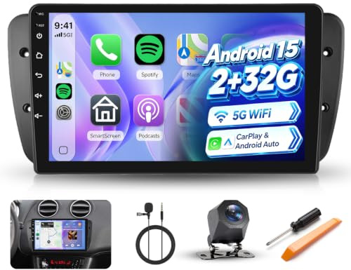 【2+32G】 Hodozzy Carplay Inalámbrico Radio Coche para Seat Ibiza 6J 2009-2014 con GPS/WiFi, Pantalla IPS de 9 Pulgadas con Bluetooth 5.0/Android Auto/RDS/FM/USB+Cámara de Marcha Atrás
