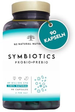 Probiotics and Prebiotics for Adults, Bio Culture Complex 40 Billion CFU Probiotics Bacteria Multi Strain and Inulin. Irritable Bowel Syndrome IBS, Intestinal Flora 90 Capsules N2 Natural Nutrition