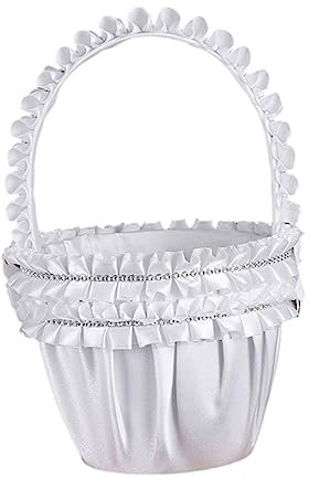 jojofuny Hochzeitskorb Mit Perlenbesatz Handkorb Als Blumenhalter Für Blumenmädchen Aus Spitze Als Geschenkbehälter Für Hochzeitsdekoration