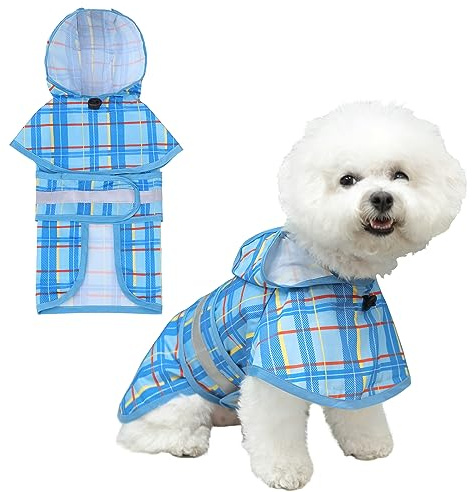 KOOLTAIL Hunde-Regenmantel mit Kapuze und Loch für die Leine, wasserdichte Hunde-Regenjacke mit reflektierenden Streifen, verstellbar, atmungsaktiv