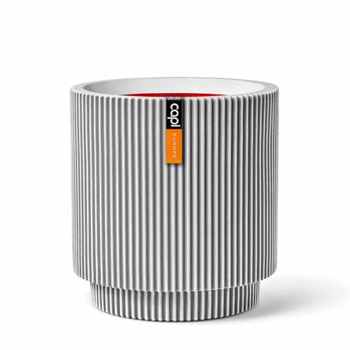 Capi Europe - Gefäß Zylinder Groove NL - 41x43 - Elfenbein - Blumentopf für den Innen- und Außeneinsatz - Übertopf - Pflanztopf - Pflanzgefäß - Kunststoff - KGVI883