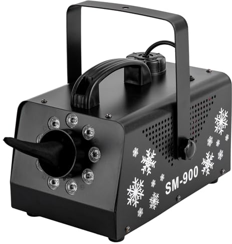 Schneemaschine 900W, Snow Machine tragbare mit 12 LED-Lichtfarben und 2 Fernbedienungen für Weihnachten Live-Konzerte Theater Familienunterhaltung Geburtstage Partys Hochzeiten