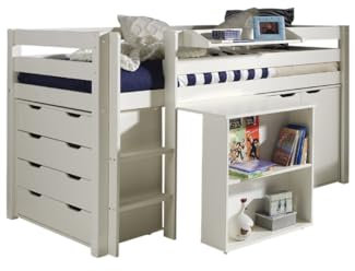Funktionsbett >Pino< in Bett Kiefer massiv, Beimöbel MDF weiß lackiert