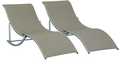 Outsunny 2 Tumbonas Plegables Marco de Aluminio 165x61x63 cm Gris | Tumbonas de Jardín en Forma de S, Texteline, para Piscina Patio Terraza