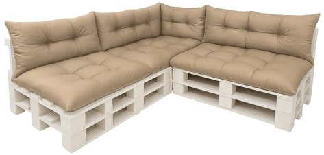 Ensemble de coussins pour palette de 7 pièces, un ensemble d'oreillers pour meubles de jardin, coussins de sol, coussins pour palettes 120 x 60 x 3 siège+3 dossiers 120 x 40 cm + 1 x 60 x 40 cm (Beige