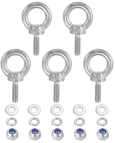 PATIKIL M3 x 9mm Lifting Shoulder Eye Bolt, 5Pcs 304 Stainless Steel Lifting Ring Threaded Eyebolt with Nuts Washers for Hanging Hammocks Articles