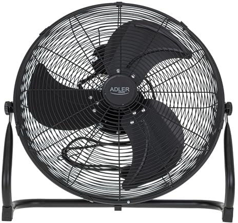 ADLER EUROPE Ventilatore a Pavimento 45 cm, 200 W - Cromato 3 Velocità Con Ali in Alluminio - Silenzioso e Stabile - Nero