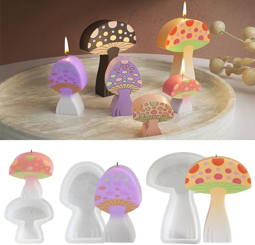 3Pcs Mushroom Silicone Candle Mold 3D Mushroom Making Mold Cute Epoxy Resin Casting Mould DIY Silicone Mold for Crafts Soap Home Decor Handmade Ornament