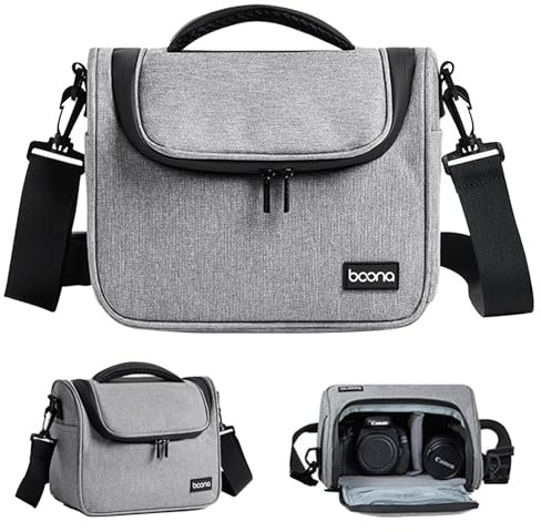Linpr Borsa Fotografica Impermeabile Professionale per Fotocamere SLR/DSLR, Piccola Borsa a Tracolla con Custodia Protettiva Compatibile con Canon EOS 2000D, Sony Alpha 7 III, Nikon (Grigio, Piccolo)
