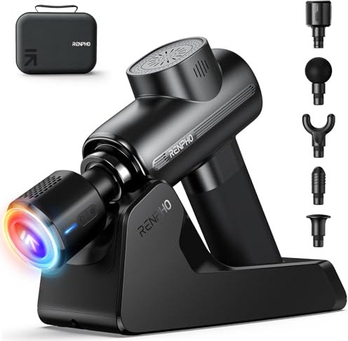 RENPHO Massagepistole für tiefes Gewebe mit Wärme und Kälte Massagekopf und Ladeständer, Muskel Perkussions Massagepistole für Sportler, Geschenke für Frauen und Männer, Active Thermacool Deluxe