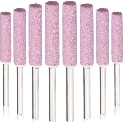 Isslly 8 PCS Burr Grinding Stone File, Chainsaw Sharpening Kit for Chain Grinding Machine 7/32Inch 5.5mm (Pink)