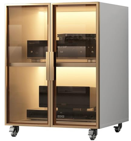 YHWKGZ Audio Rack Hi Fi Regal, 2/3-lagiger Hi Fi Rack, Verschiebbar, Mit Verstellbarer Regalhöhe, Phonoschrank mit Glastür, Record Player Stand for Zuhause/Büro/Kino(Gray,21.2x29.5/54x75cm)